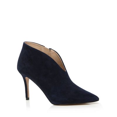 Navy suede pointed court shoes